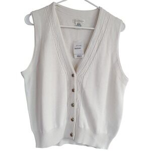 Yarnworks Cream Sweater Vest With Cable Knit Trim  Womens Size Medium New Tags